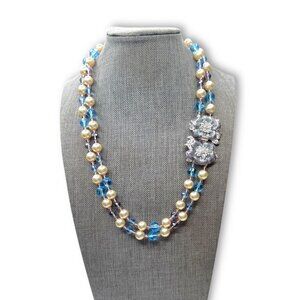 Nolan Miller Faux Pearl 2 Strand Glass Necklace 18.5"